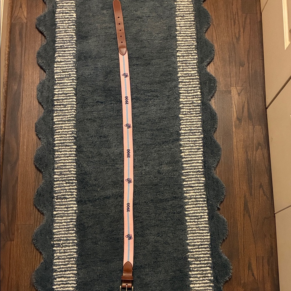 Peter Millar Pink and Blue Decorative Belt with Brown Leather Accents